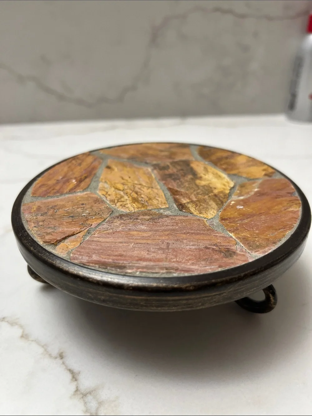 Pier 1 Imports Mosaic Stone Candle Holder in Brown and Gold Tones